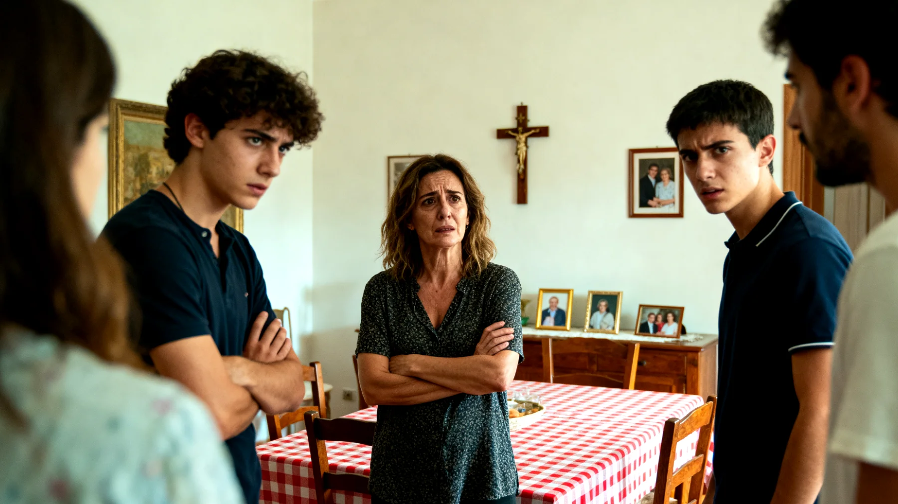 Mamma in difficoltà nella gestione del rapporto con i figli giovani adulti a causa di interferenze e conflitti con la famiglia allargata (suoceri, cognati, ex partner) che minano la sua autorità genitoriale e creano tensioni familiari"