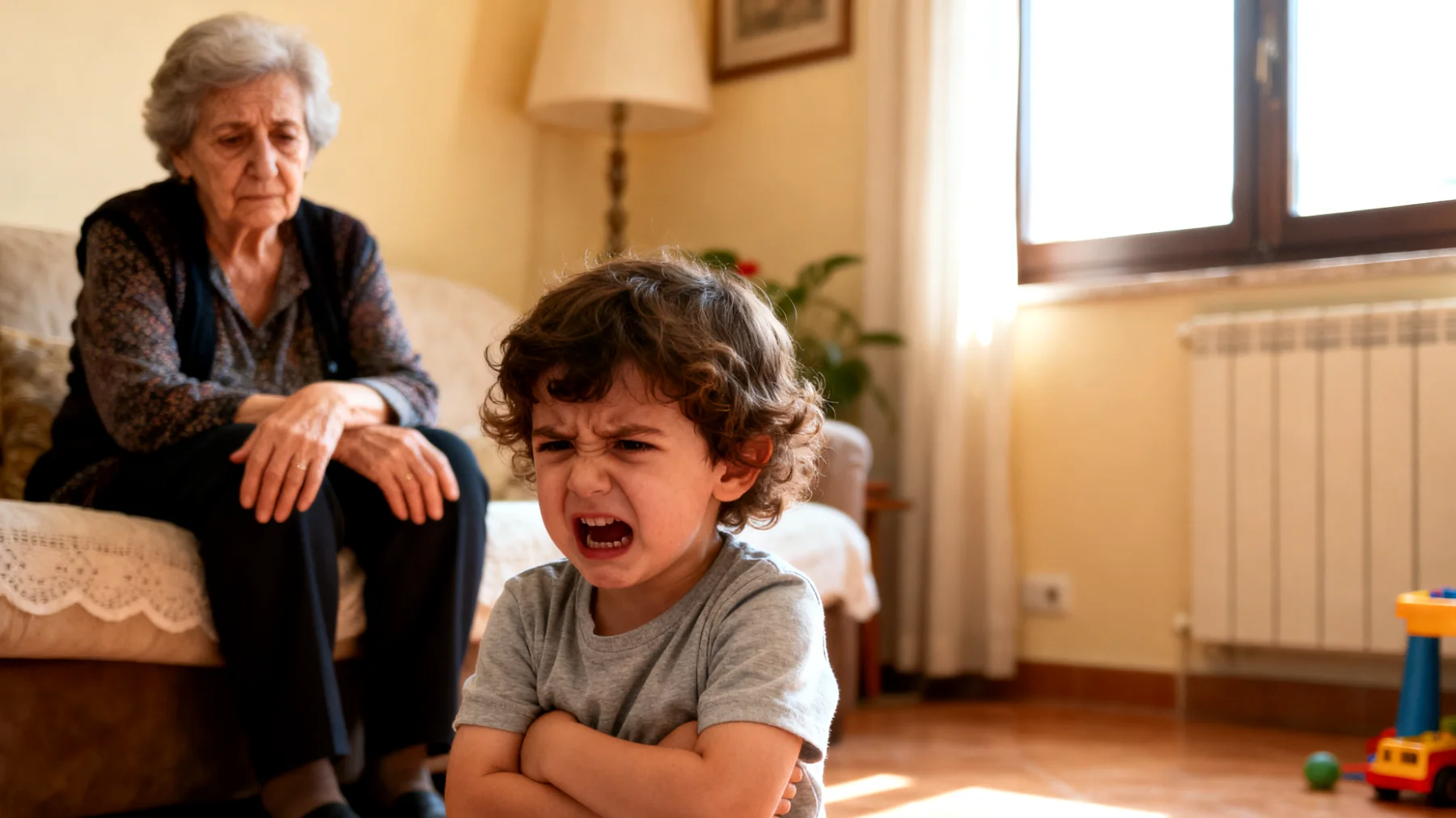 La nonna fatica a gestire i comportamenti impulsivi e oppositivi del nipote bambino: frequenti capricci esplosivi, rifiuto delle regole, scatti d'ira improvvisi e tendenza a sfidare ogni limite imposto. La nonna, tra affetto e disorientamento, oscilla tra il cedere per evitare conflitti e il reagire con fermezza, senza trovare un equilibrio stabile."