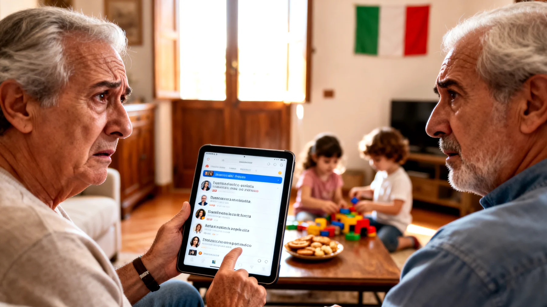 I nonni scoprono che i loro nipoti bambini utilizzano i social media in modo rischioso, esponendosi a contenuti inappropriati e contatti con sconosciuti, senza che i genitori sembrino rendersene conto. I nonni si trovano in difficoltà: vogliono proteggere i nipoti ma non sanno come affrontare l'argomento senza creare conflitti in famiglia."