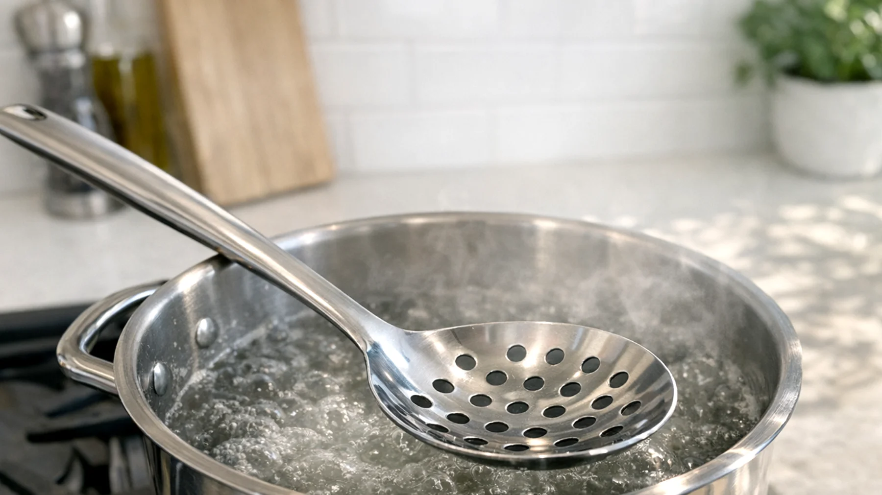 Come scegliere il mestolo forato giusto per le proprie esigenze in cucina, considerando materiali, dimensioni, fori e tipologie di preparazioni"