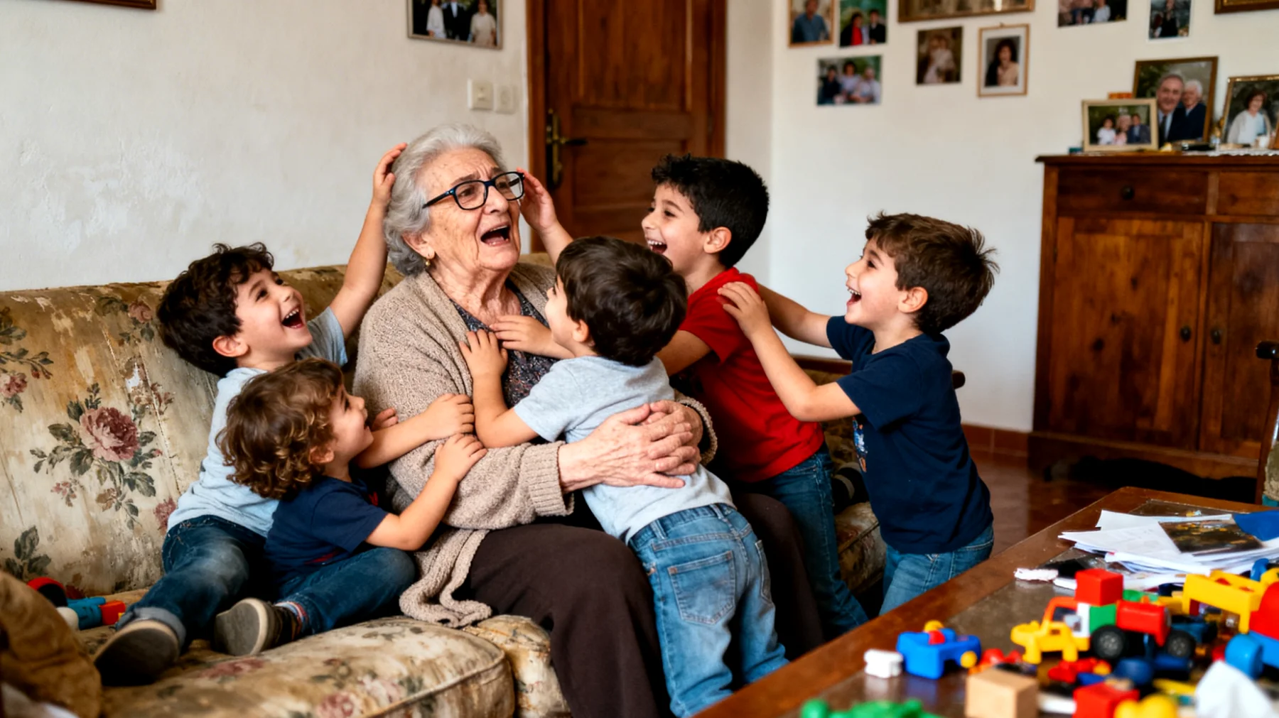 Nonna che fatica a gestire la dipendenza affettiva eccessiva dei nipoti bambini, che cercano costantemente la sua presenza e attenzione, creando difficoltà nella loro autonomia e nelle dinamiche familiari"