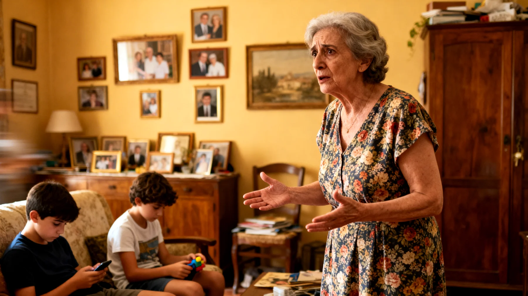 La nonna fatica a comunicare efficacemente con i nipoti bambini, che non la ascoltano o rispondono in modo distratto, creando frustrazione e distanza emotiva nel rapporto"