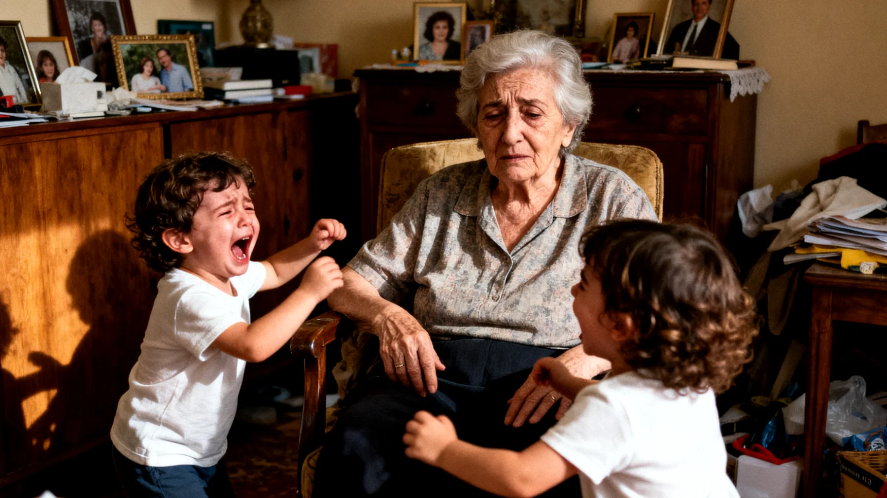 Nonna che fatica a gestire le crisi di frustrazione dei nipoti bambini quando non ottengono subito ciò che vogliono, con conseguenti capricci, pianti e reazioni esplosive"