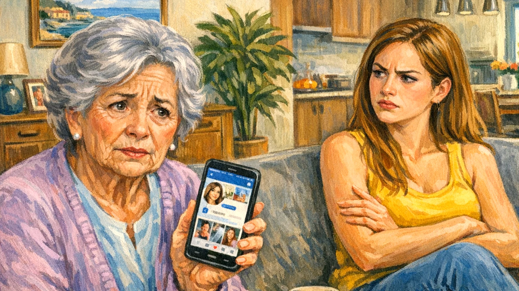 Una nonna si preoccupa perché la nipote giovane adulta condivide continuamente contenuti personali e foto intime sui social media, esponendosi a rischi per la reputazione e la sicurezza, ma quando cerca di parlarne viene percepita come antiquata e invadente"