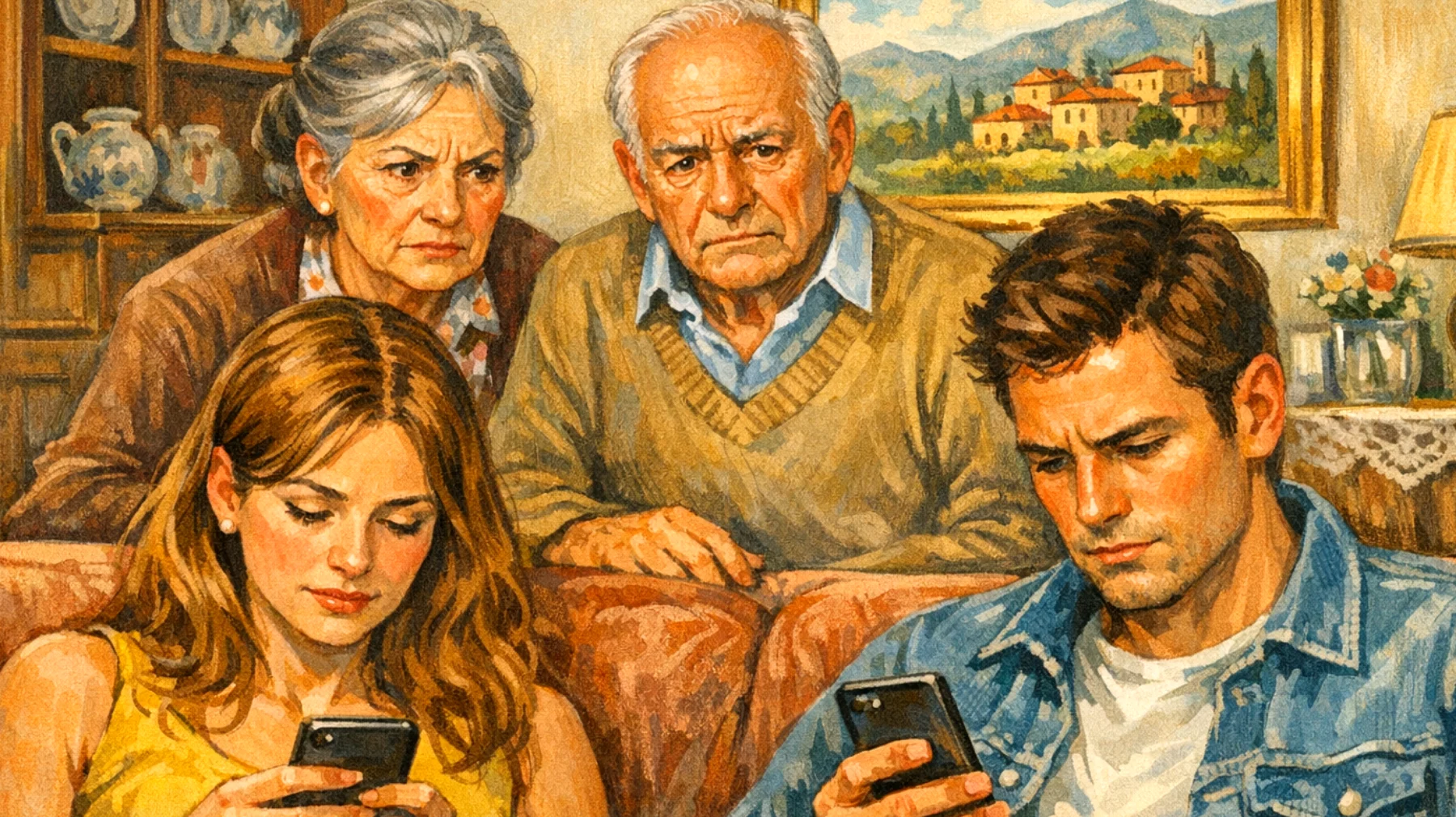 I nonni sono preoccupati per l'uso che i loro nipoti giovani adulti fanno dei social media, notando comportamenti rischiosi come la condivisione eccessiva di informazioni personali, l'esposizione a contenuti inappropriati o la dipendenza da validation online, ma non sanno come affrontare il tema senza sembrare invadenti o generare conflitti."