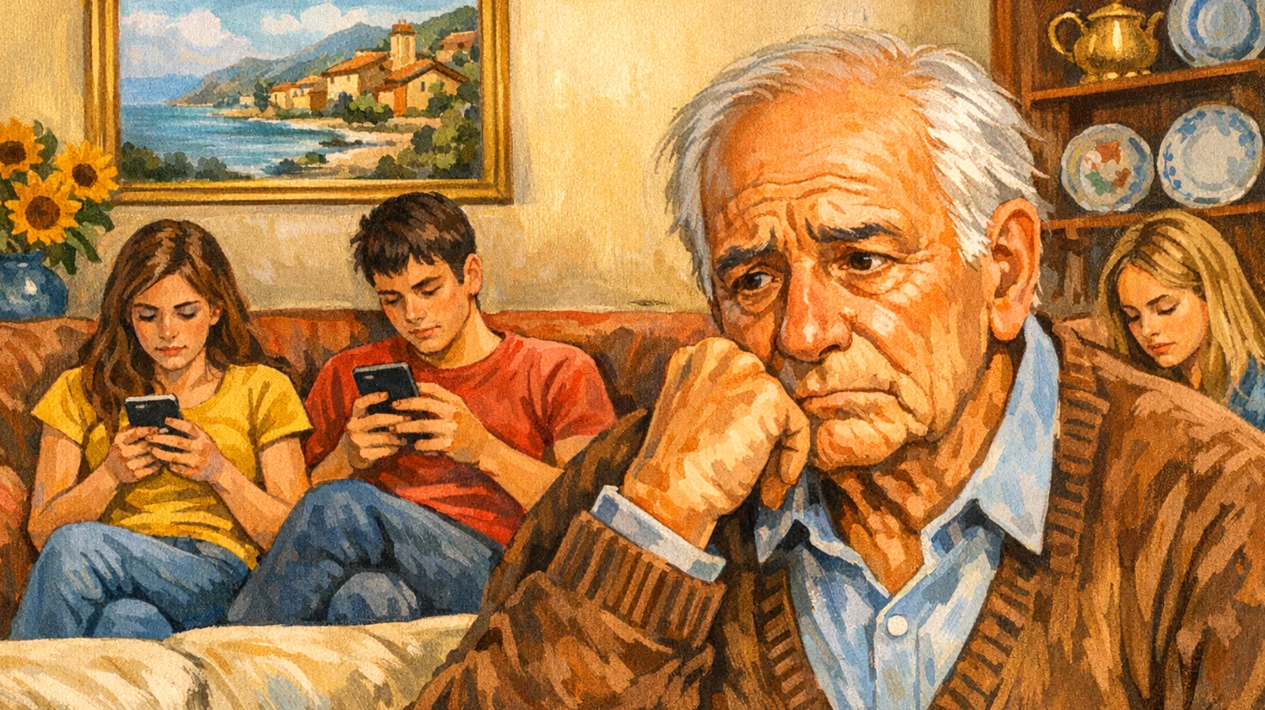 Il nonno vorrebbe trascorrere più tempo di qualità con i nipoti adolescenti, ma questi ultimi sembrano sempre distratti, poco interessati e preferiscono stare con gli amici o sul telefono piuttosto che dedicargli attenzione"
