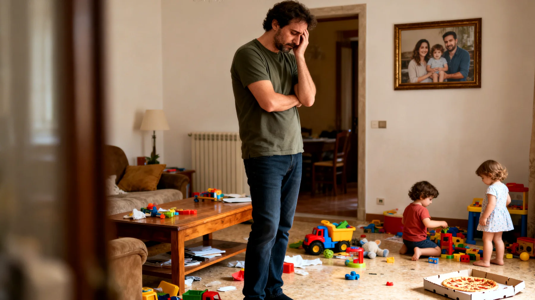 Papà fatica a coinvolgere i bambini nelle attività quotidiane come riordinare i giochi, apparecchiare o prepararsi autonomamente, sentendosi spesso ignorato o dovendo ripetere le richieste più volte senza ottenere collaborazione"